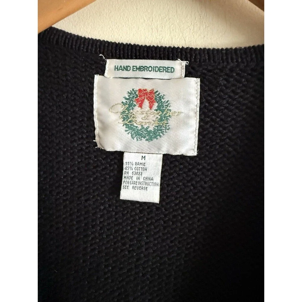 Vintage Sweater Vest Hand Embroidered‎ Christopher & Banks Christmas Floral M